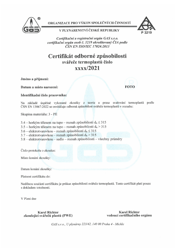 Vzor certifikátu vydaný v akreditovaném režimu